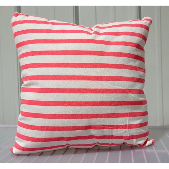 3 Ring Heart Embroidered Accent Throw Pillow White & Pink Striped 14" Square - Picture 2 of 6